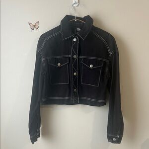 H&M Black Jean Jacket with White Stitching